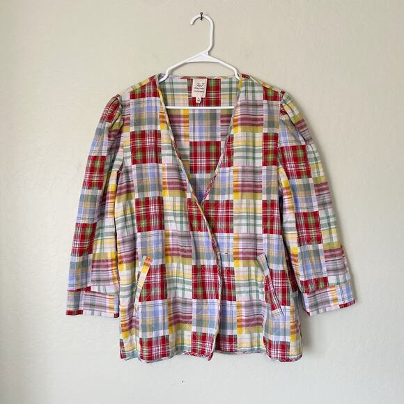 Cinq a Sept Triss Plaid Quilted Patchwork Chore Jacket Cream/Red Size Medium - Picture 1 of 6